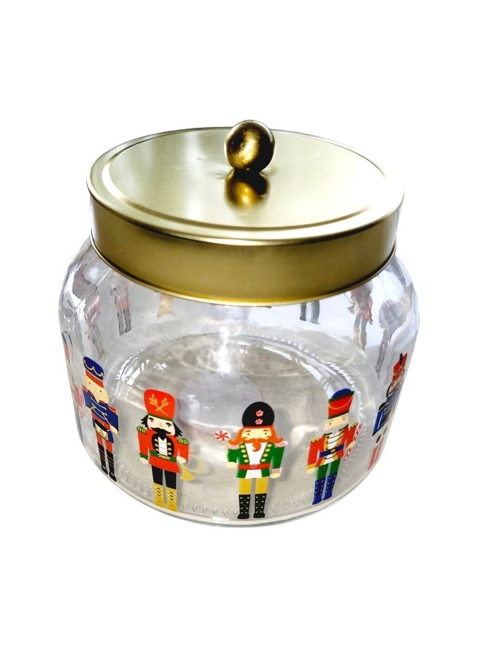 Christmas Nutcracker Glass Canister Storage Jar With Gold Lid 54 oz 1.6L NEW